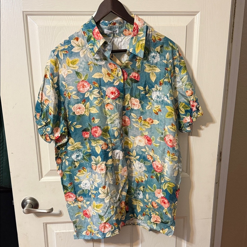 NWT Cherry Betty 100%Cotton button down shirt